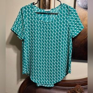 Pleione Women’s XS Geometric Short Sleeve Green Blouse